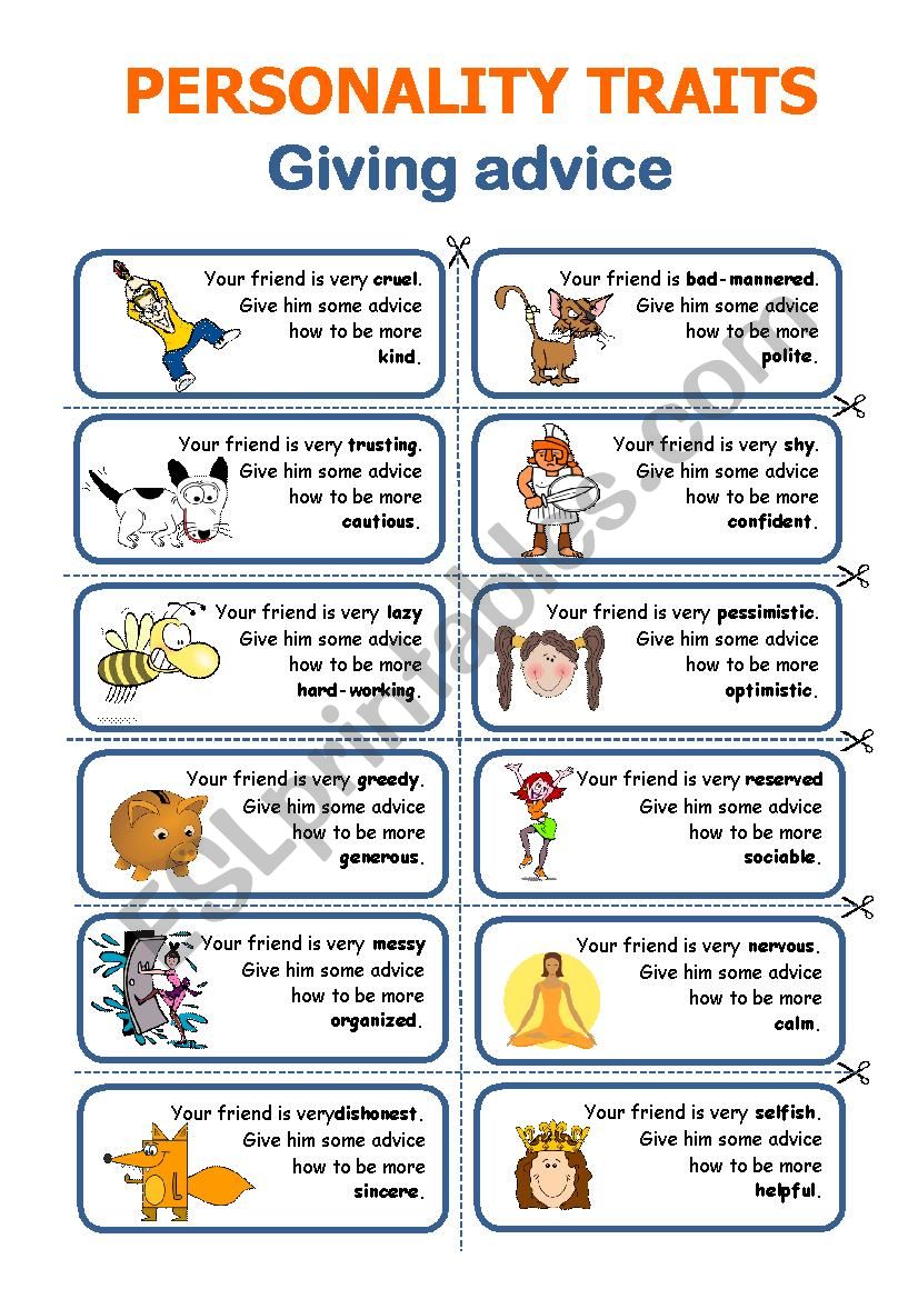 Personality Traits Giving Advice ESL Worksheet By NN 