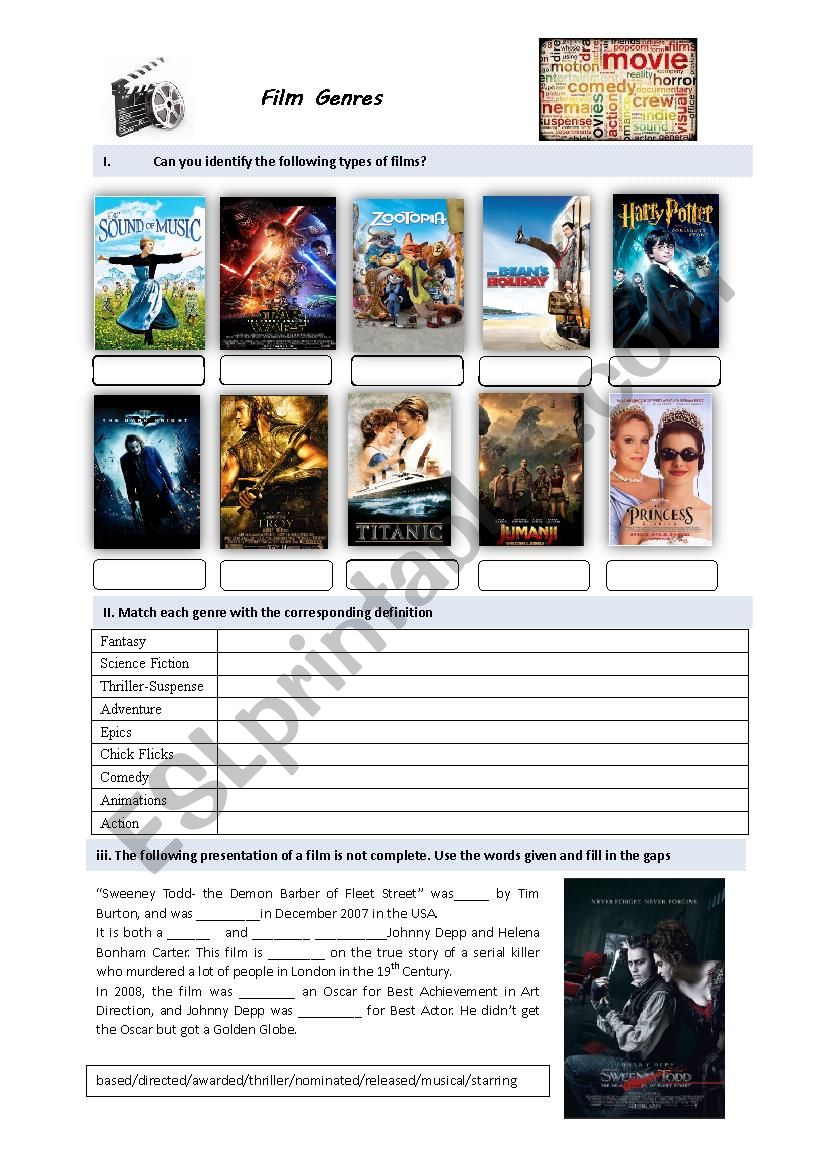 Film Genres worksheet
