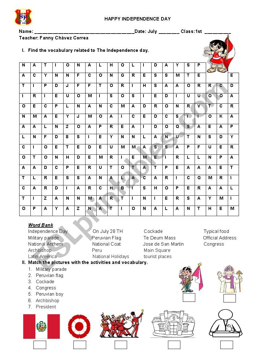 national holidays in Peru worksheet