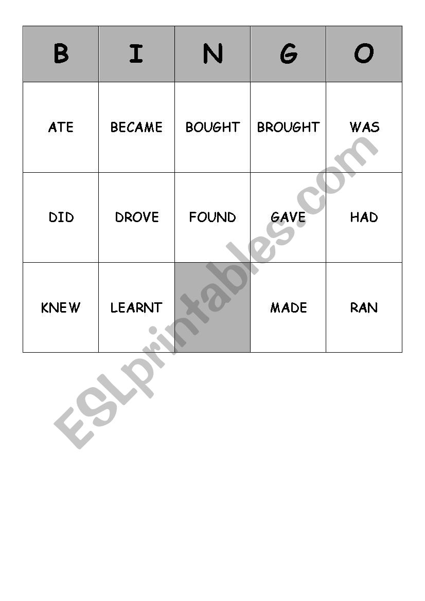 Irregular Verbs Bingo Boards worksheet
