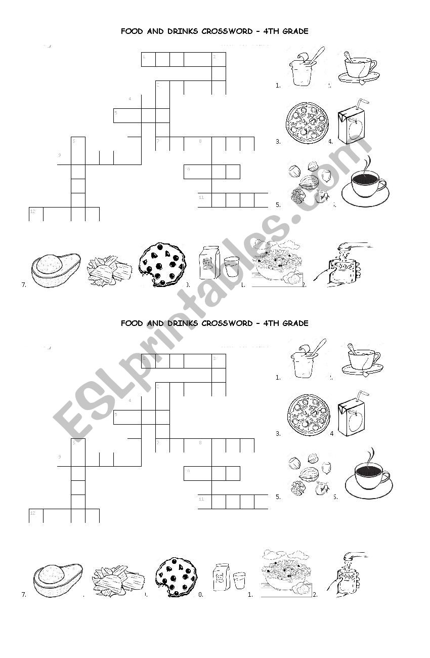 Food and drinks crossword worksheet