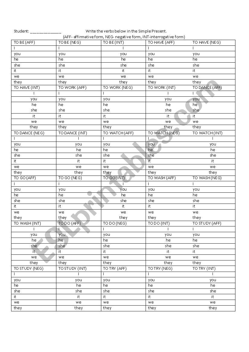 Simple Present worksheet