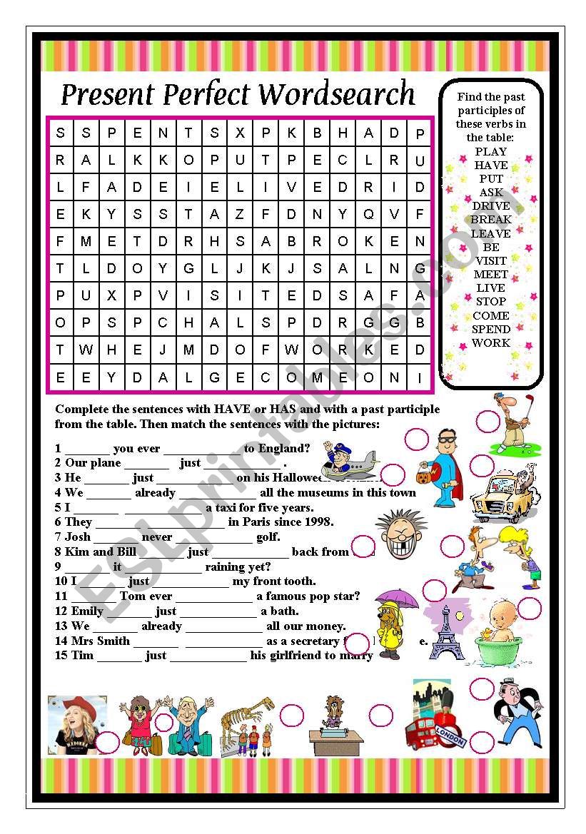 PRESENT PERFECT WORDSEARCH worksheet