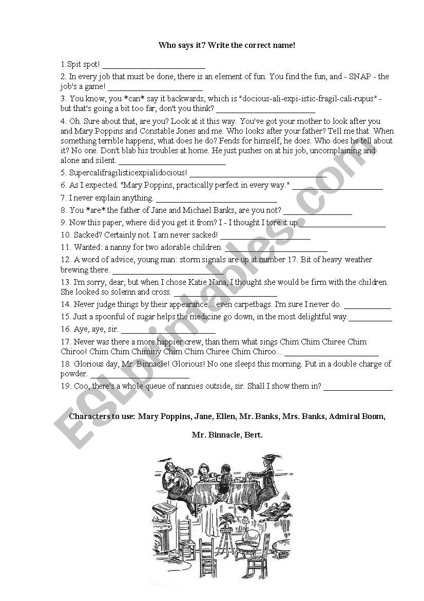 Mary Poppins Quotes Activity Worksheet