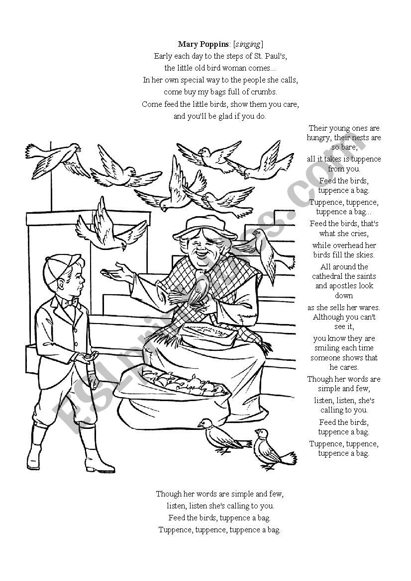 Mary Poppins Feed the Birds song reading and colouring