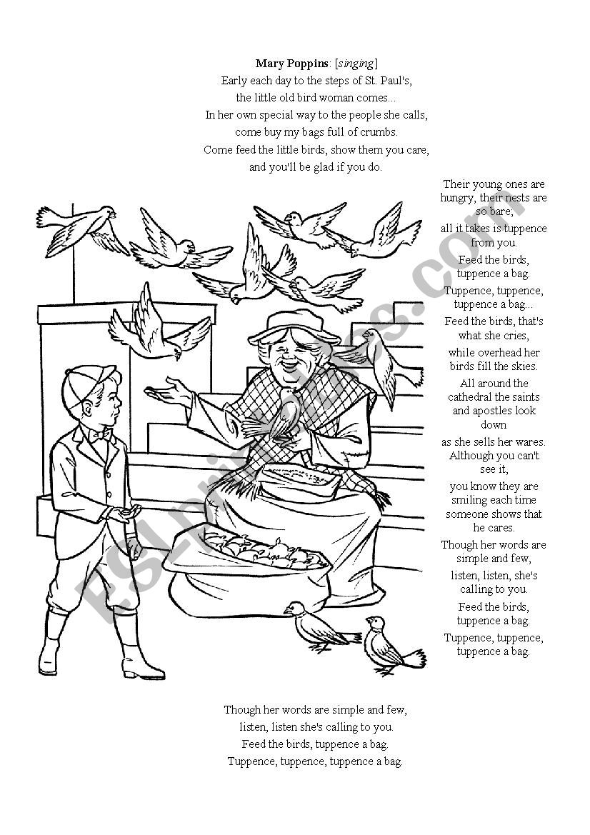 Mary Poppins Feed the Birds song reading and colouring