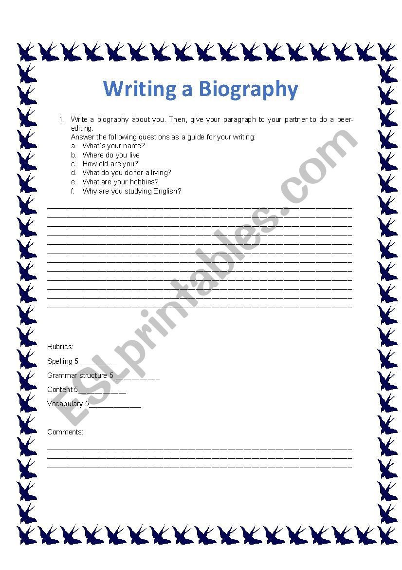 Writing a Biography worksheet
