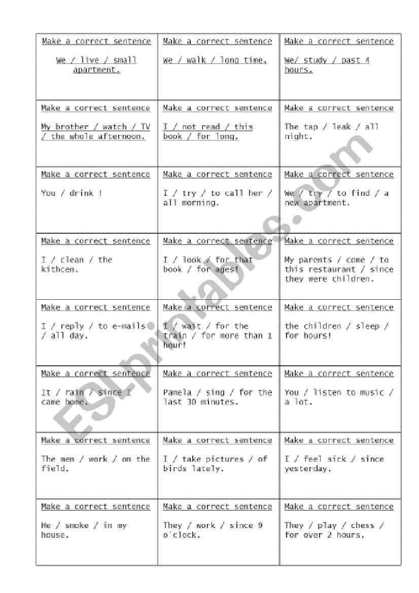 Boardgame present perfect continuous