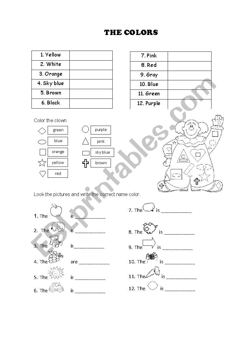COLORS AND SHAPES worksheet
