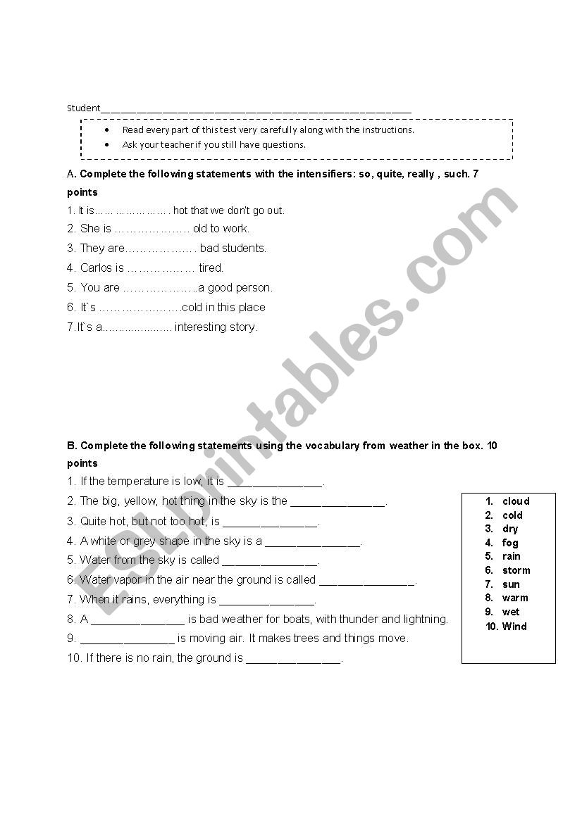 Quiz about  weather and occupations vocabulary