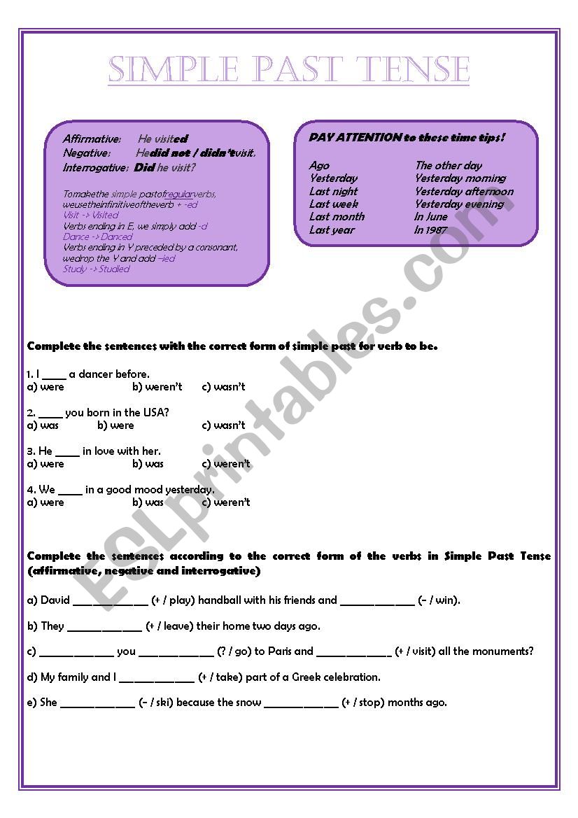 Simple Past Tense worksheet