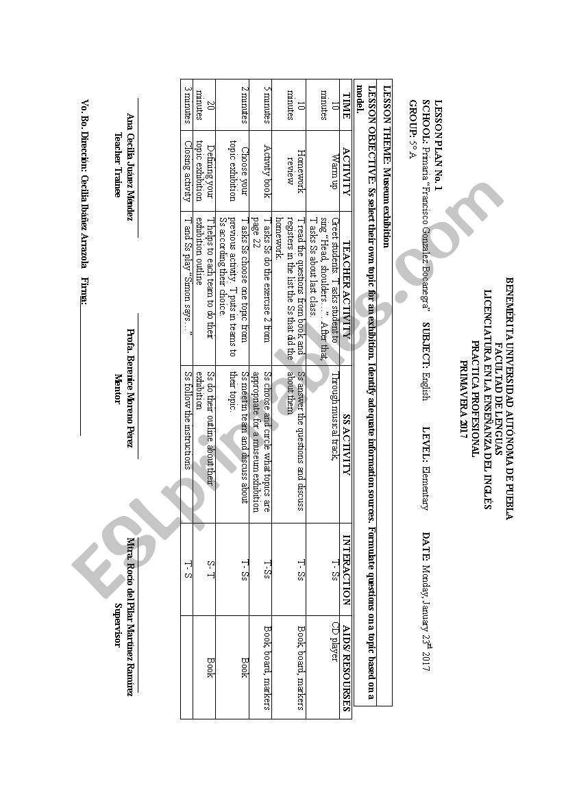 Museum exhibition worksheet