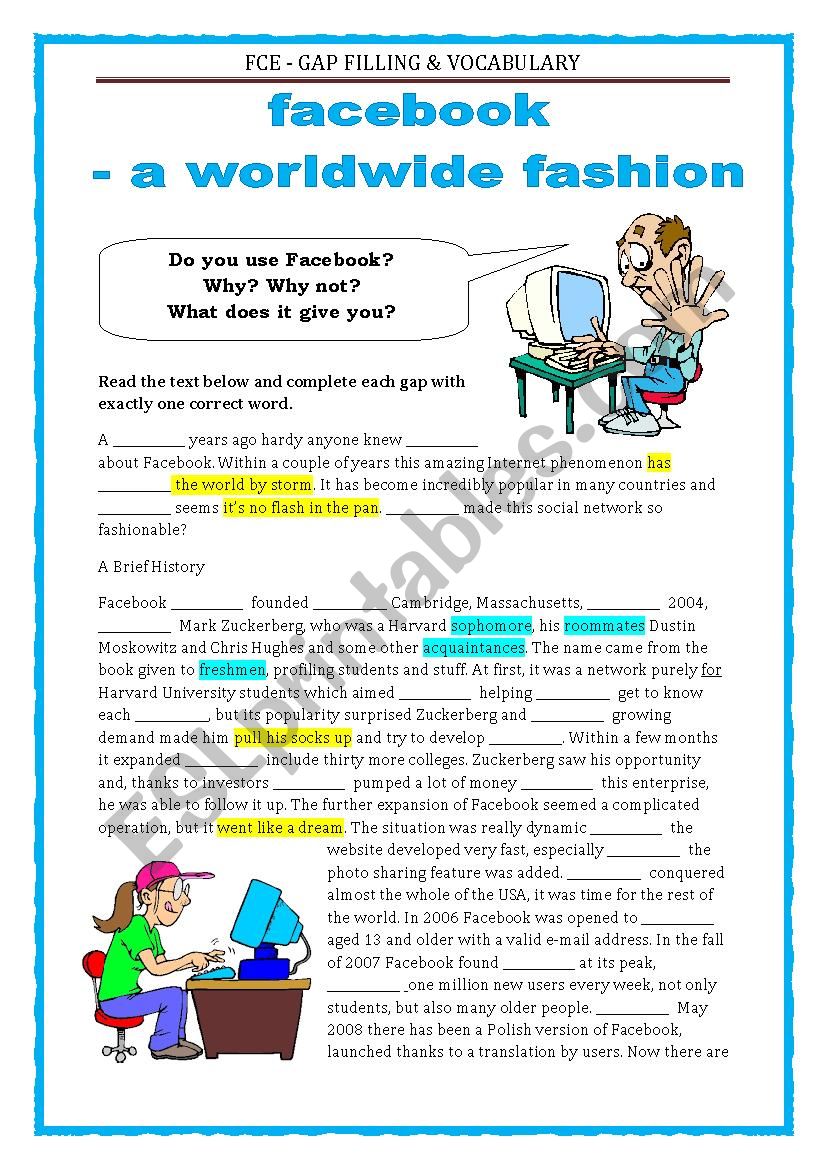 GAP FILLING & VOCABULARY - FACEBOOK - FCE