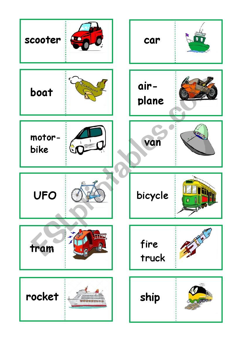 Transportation - 28 dominoes - 3 pages - instructions included -  fully editable