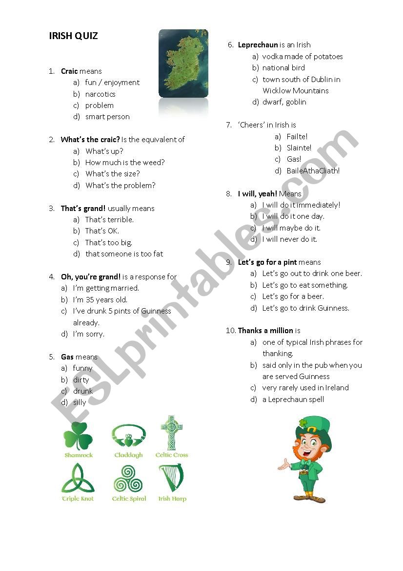 Irish Quiz worksheet