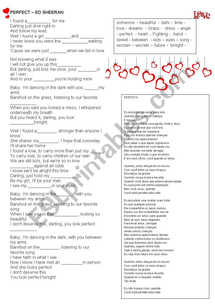 PERFECT ED SHEERAN worksheet