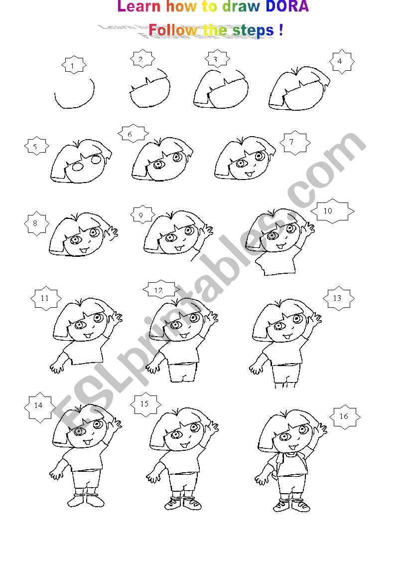 LEARN HOW TO DRAW DORA worksheet