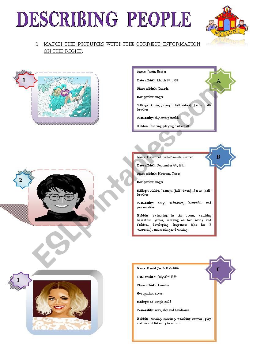 DESCRIBING FAMOUS PEOPLE worksheet