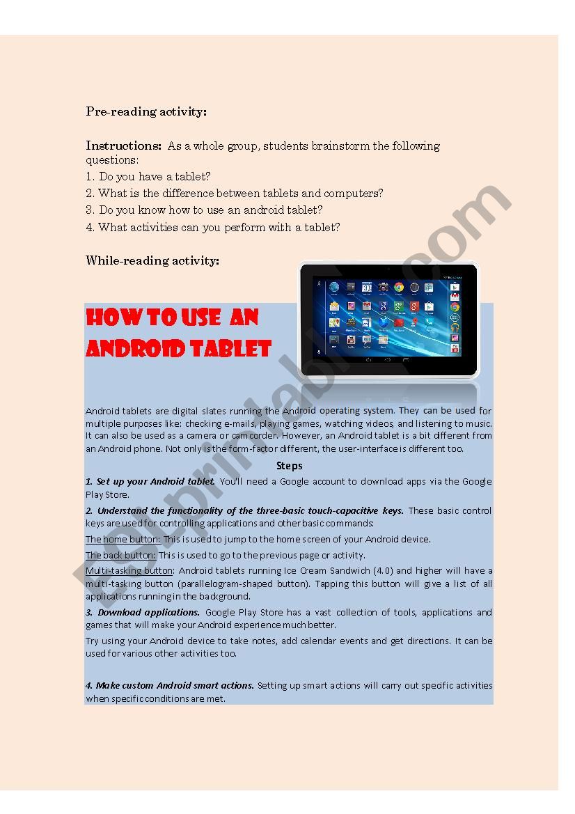 How to use a tablet worksheet