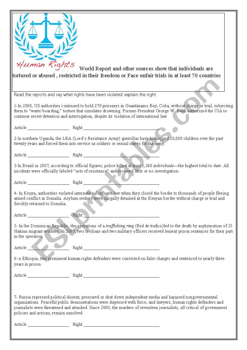  Human Rights  abuse worksheet