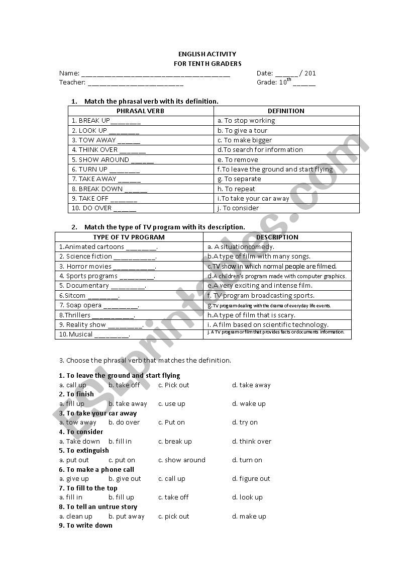 Phrasal Verbs worksheet