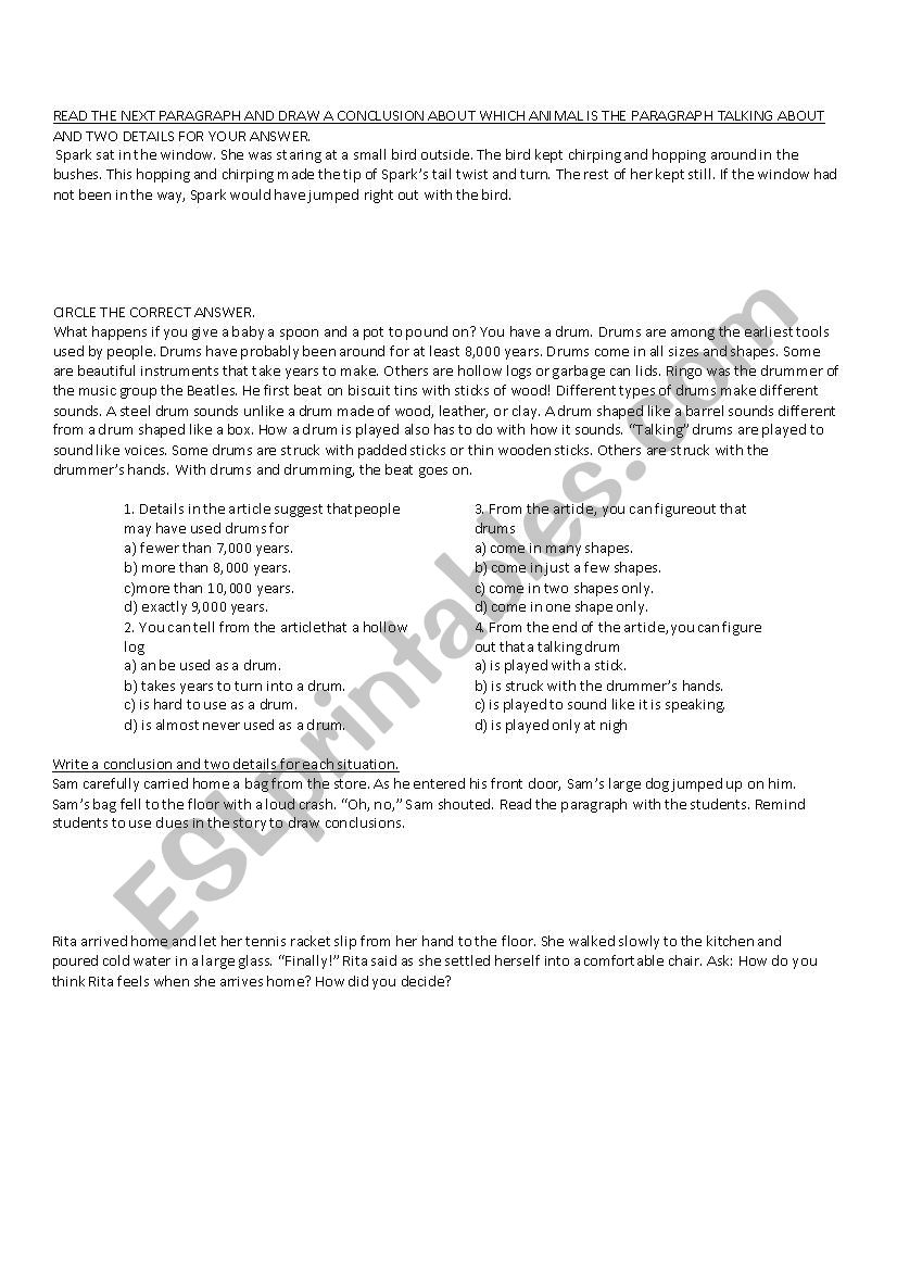 Drawing Conclusions worksheet