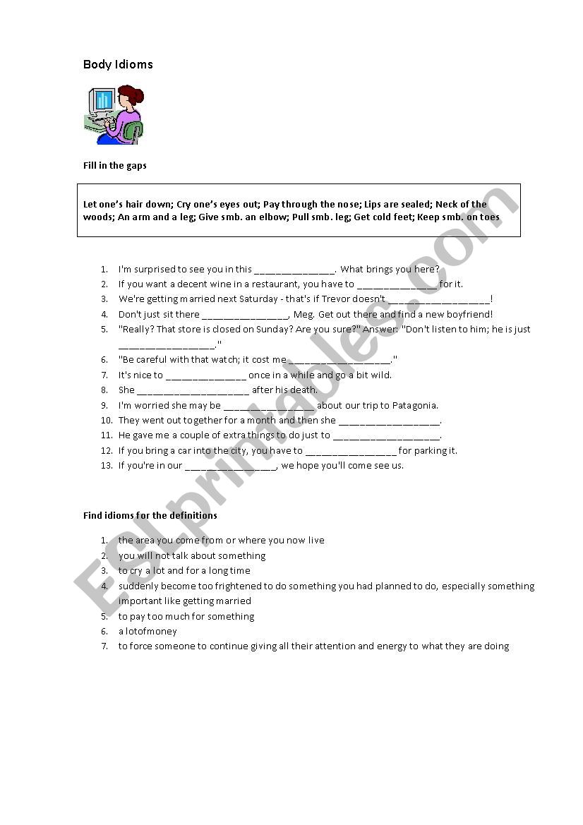 Body idioms worksheet