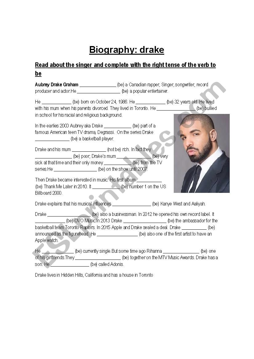 Biography Drake worksheet