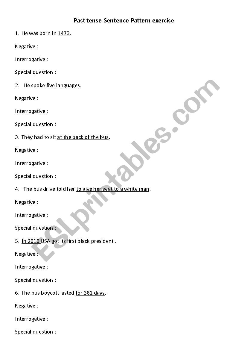 past tense-sentence pattern exercise