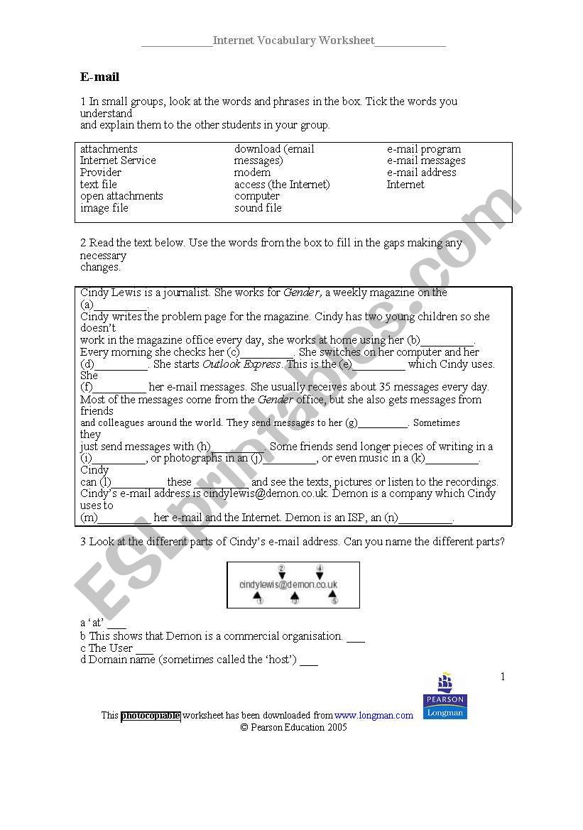 Internet Vocabulary worksheet