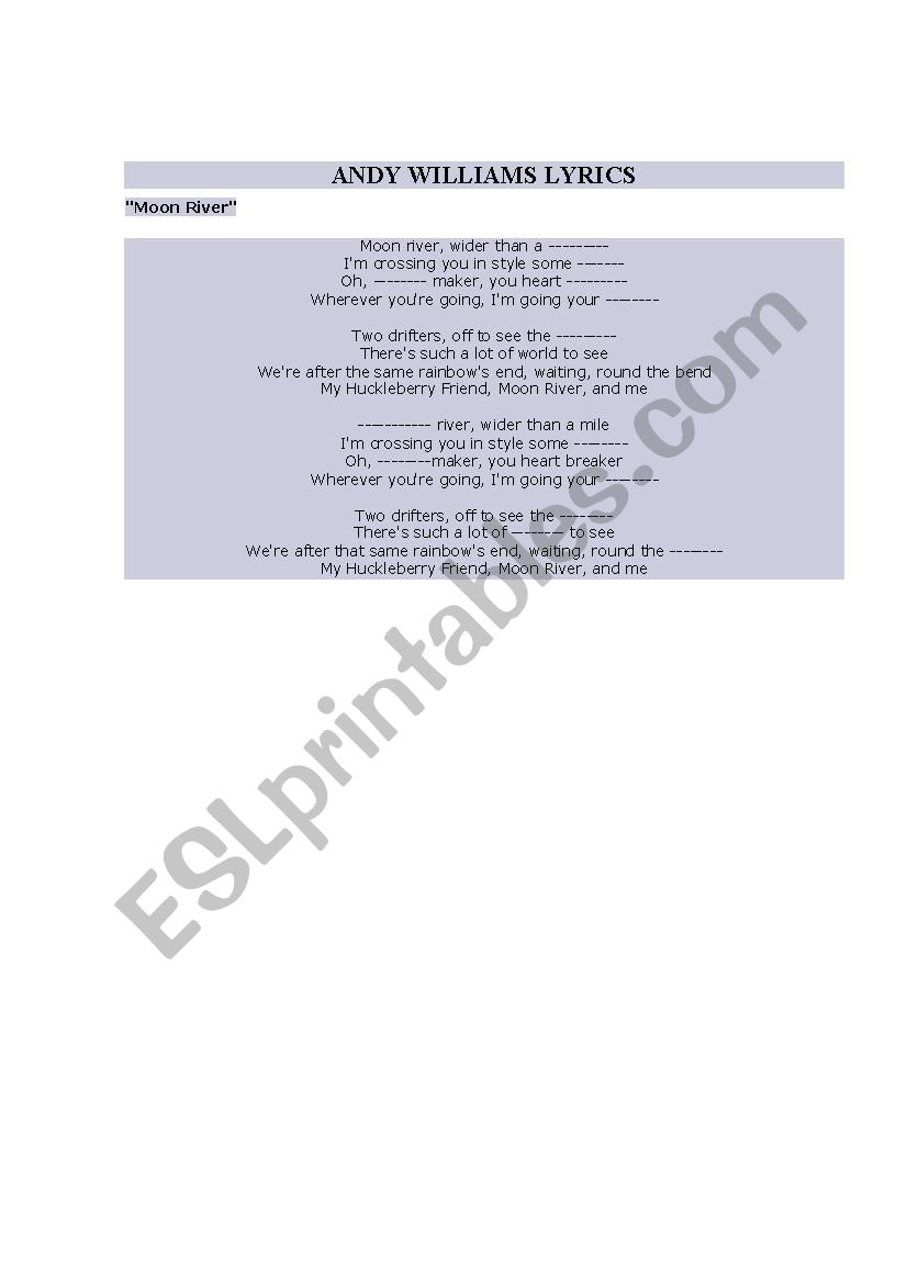 moon river worksheet