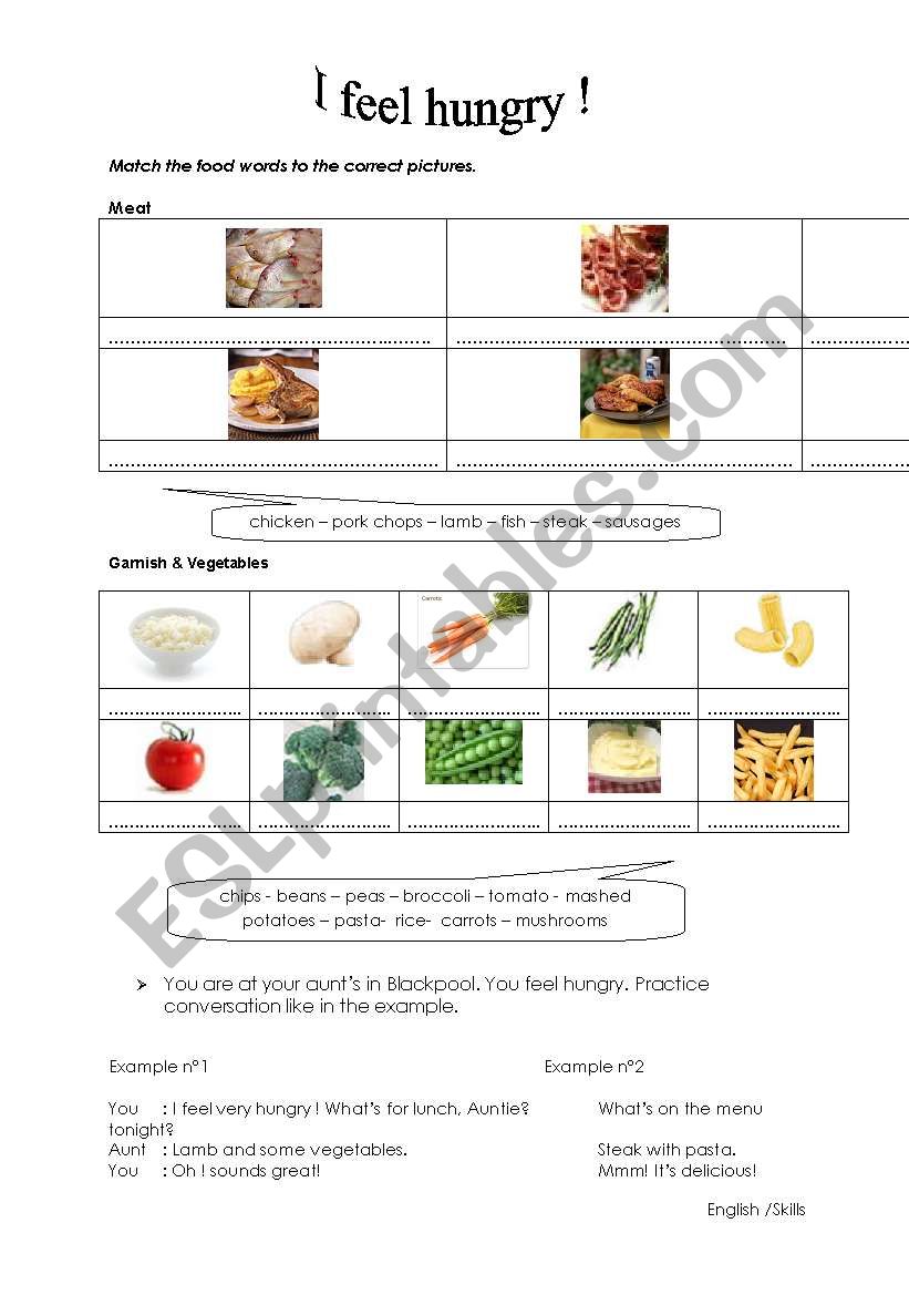 I feel Hungry worksheet