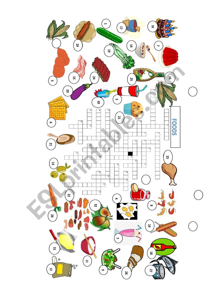 Food Vocabulary crossword part 3 of a 3 set exercise