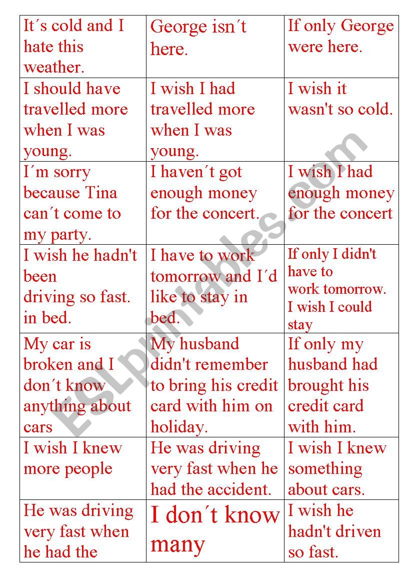 I wish/If onlyÂ´: worksheet