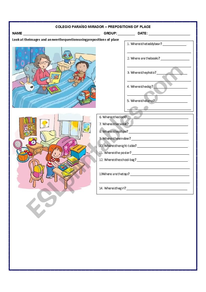 Prepositions of place worksheet