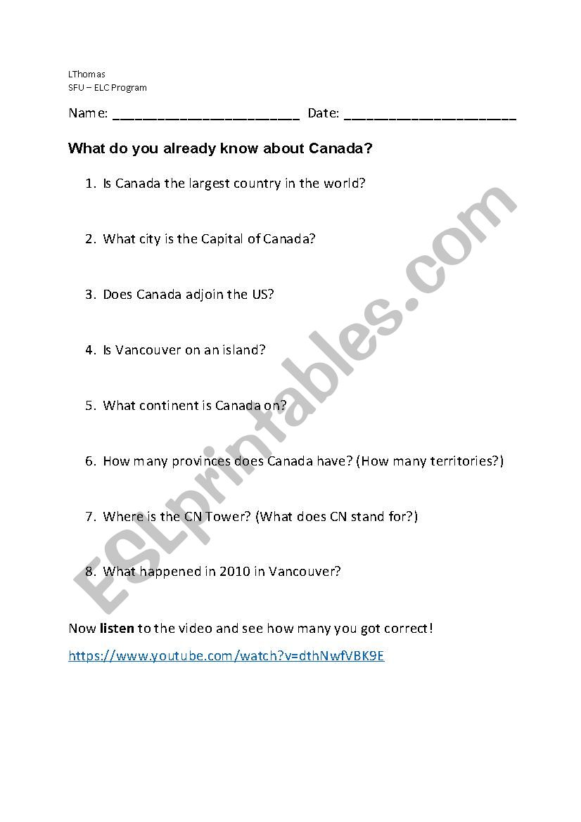 Canadian news icebreaker worksheet