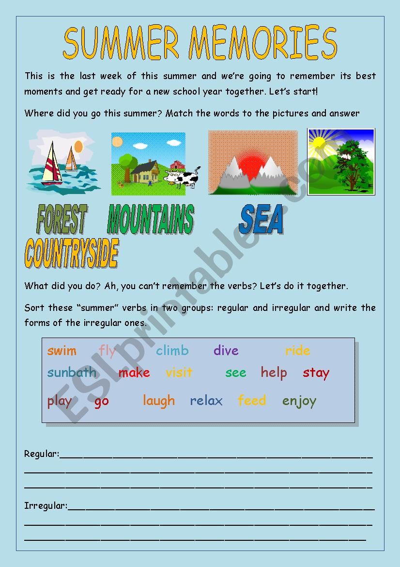 Summer memories worksheet