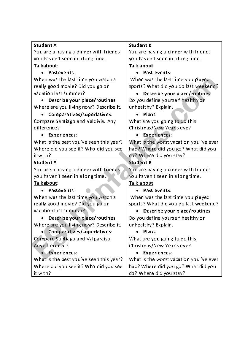 Role- play cards worksheet