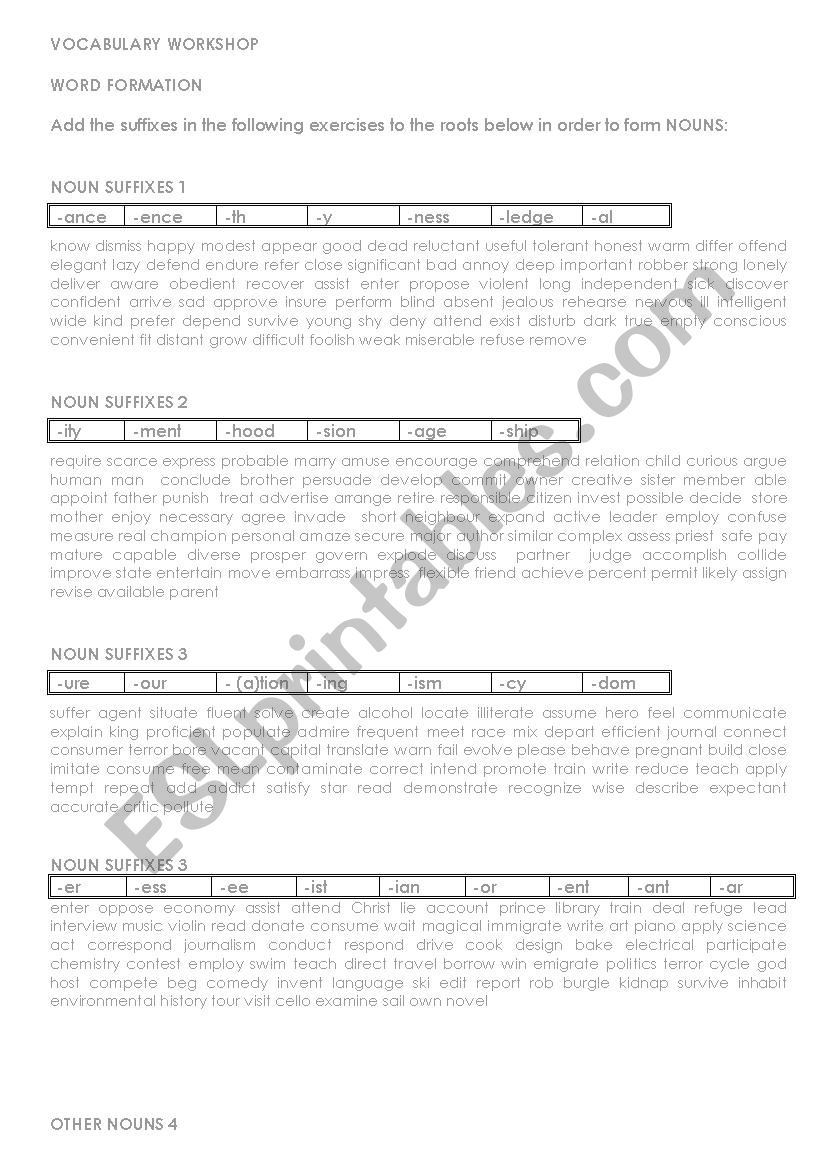 VOCABULARY WORKSHOP: SUFFIXES worksheet