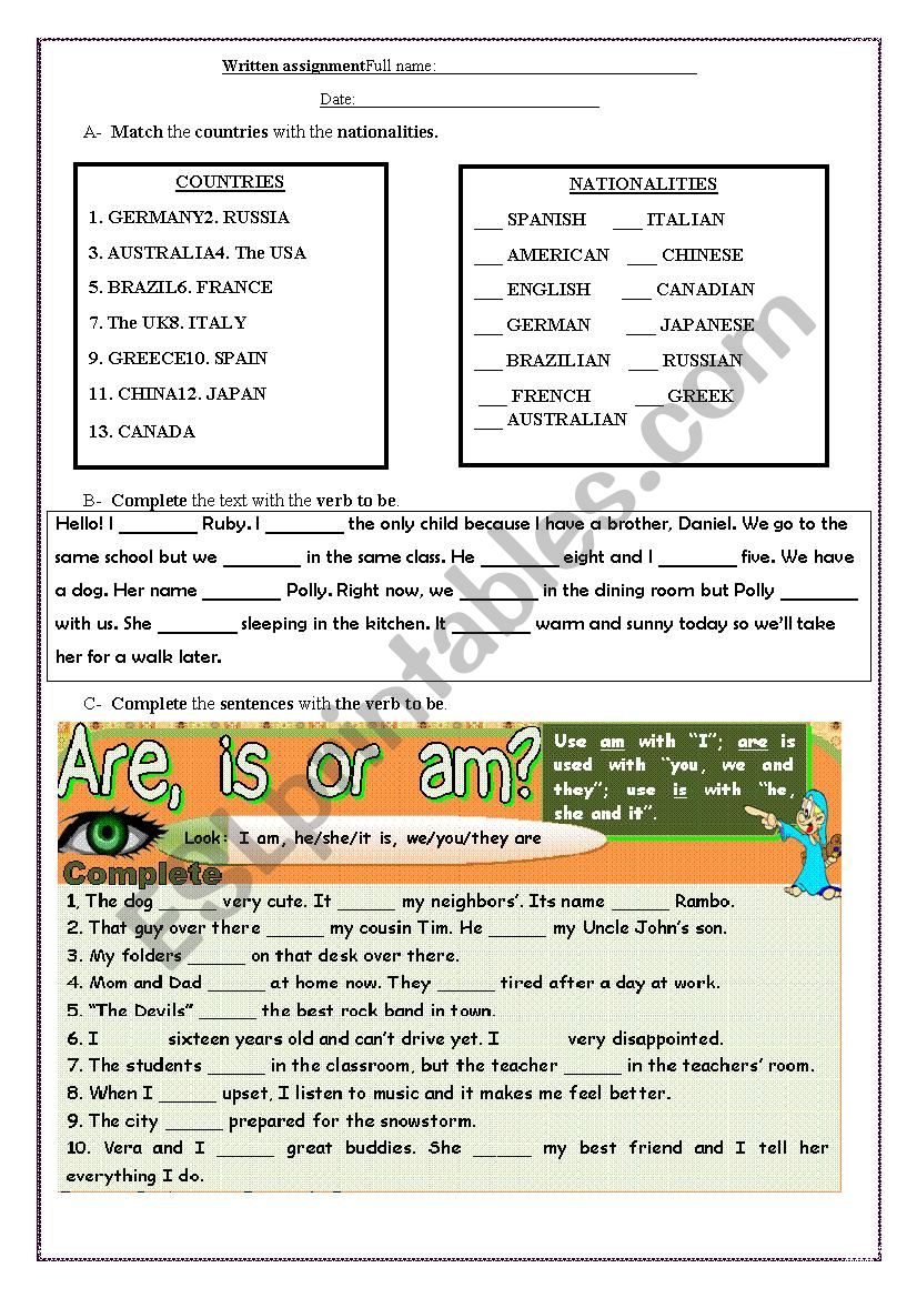 Verb to be: test worksheet