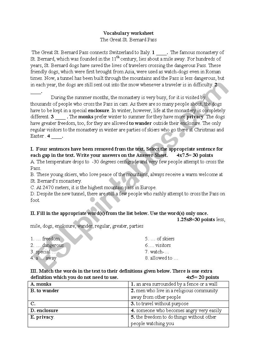 Reading Comprehension Worksheet