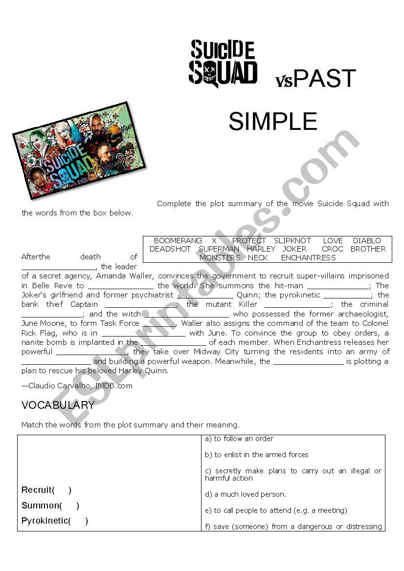 PAST SIMPLE VS SUICIDE SQUAD worksheet