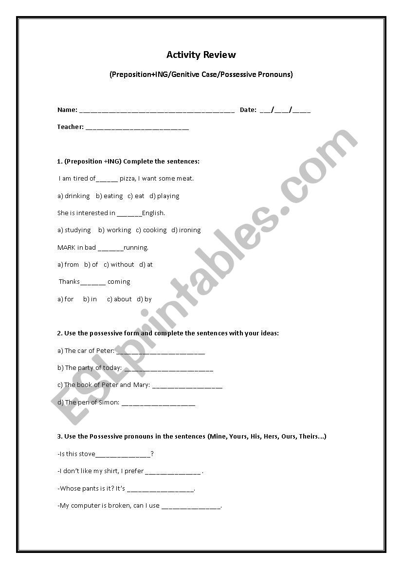 Activity Review worksheet