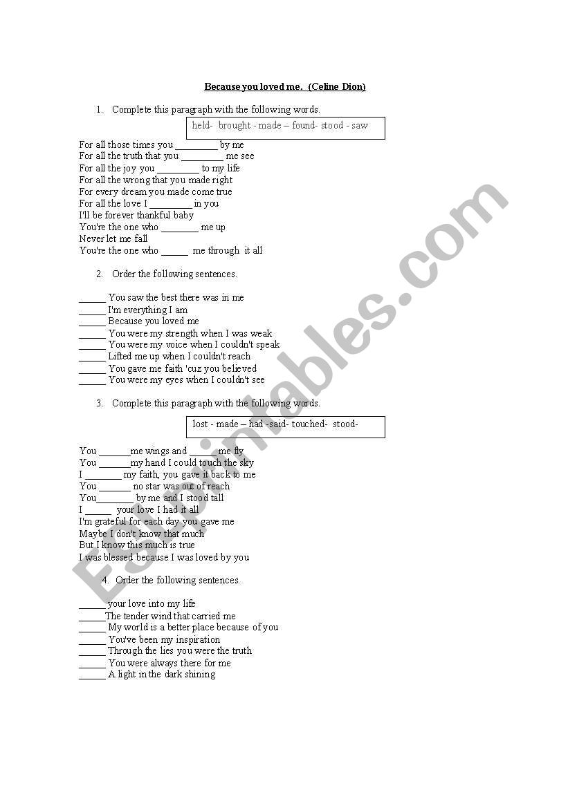 Because you loved me. worksheet