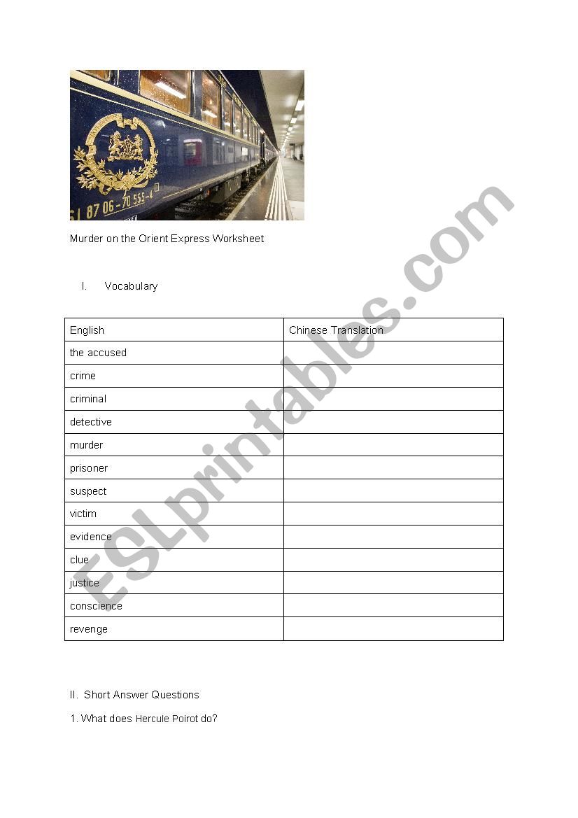 Movie Worksheet- Murder on the Orient Express