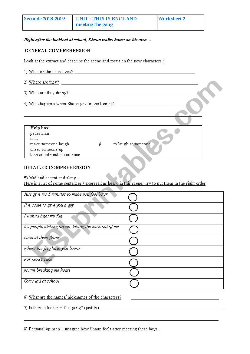 This is England worksheet 2 worksheet