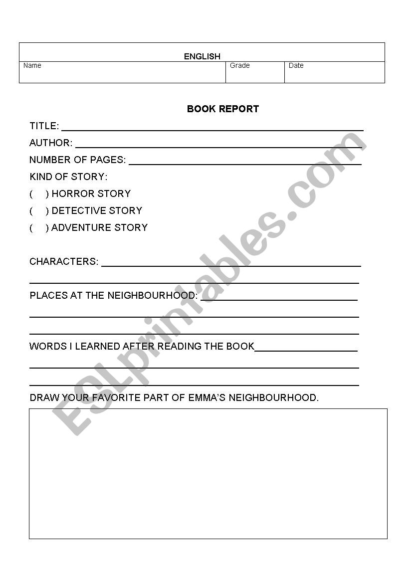 Book report worksheet