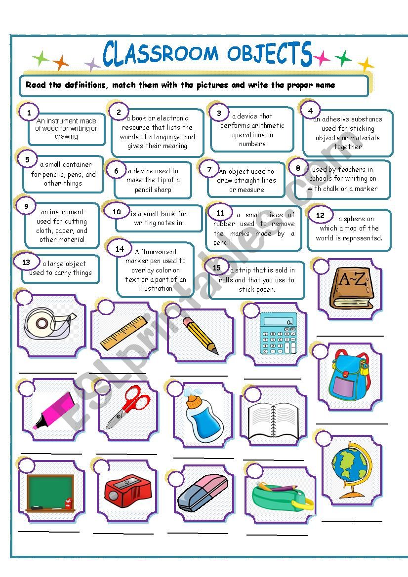 Classroom objects  worksheet