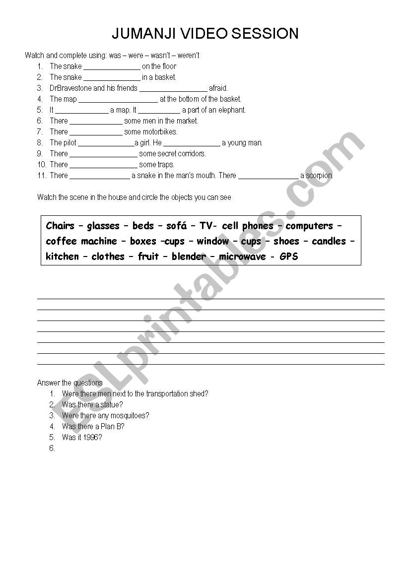 Jumanji Video Session worksheet