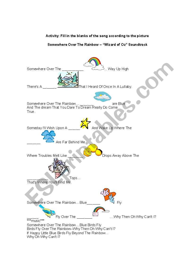 Song: Somewhere over the rainbow - ESL worksheet by Ferdy